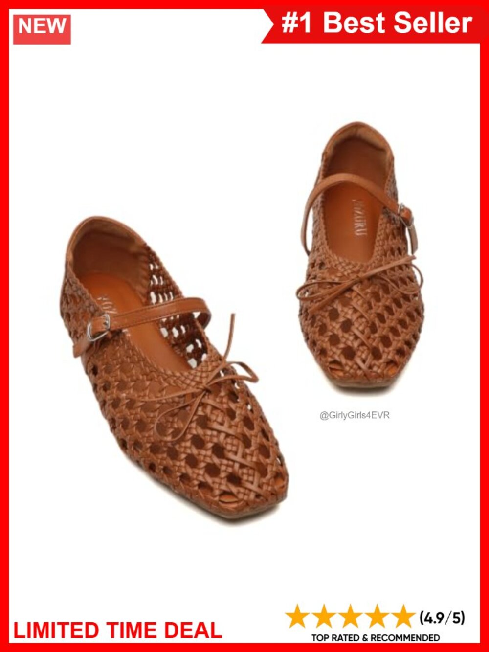 Woven Mary Jane Ballet Flats with Buckle Strap